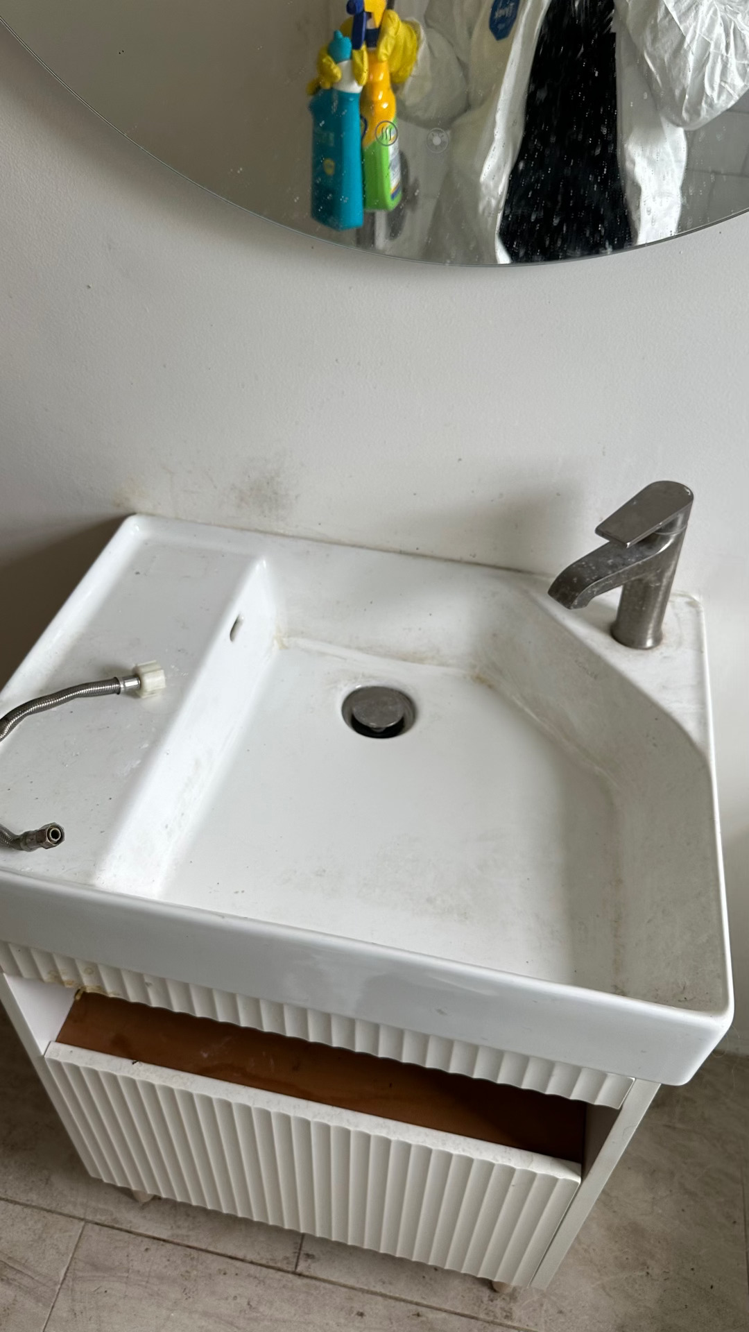 Bathroom vanity before deep cleaning
