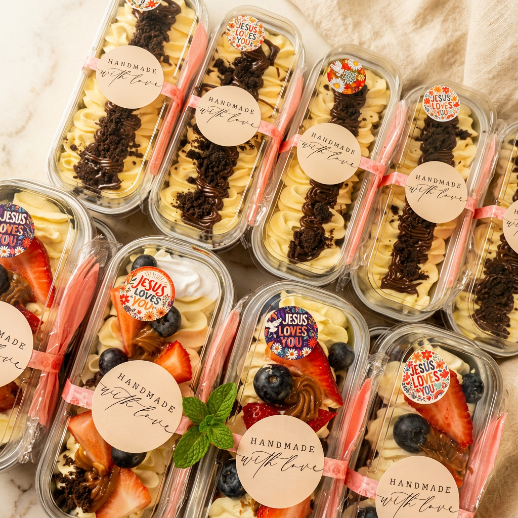 Handmade dessert cups packaged with love